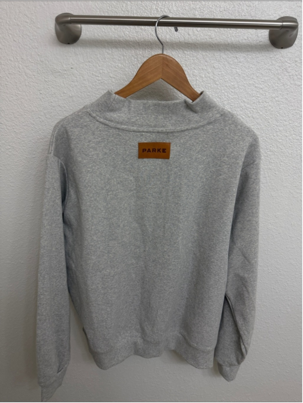 Parke Heather Light Gray Mock-Neck Pullover with Leather Patch